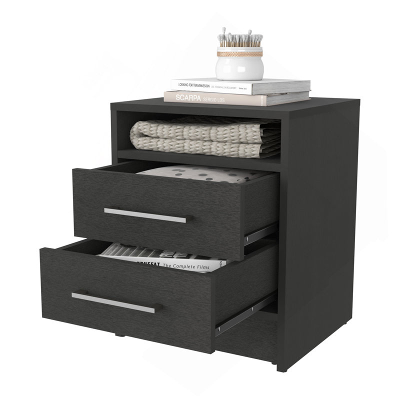 Table de chevet Eastover 2.0 en mélamine avec deux tiroirs Eastover, Noir