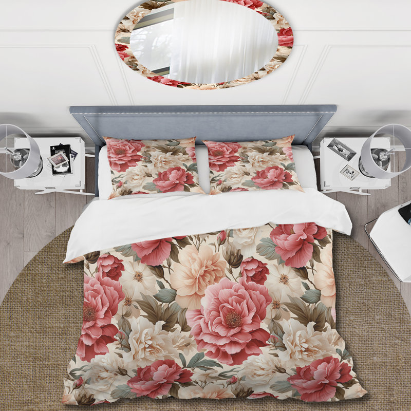Literie rétro à motif victorien VI de roses rétro, Housse de couette simple + 1 taie décorative stan