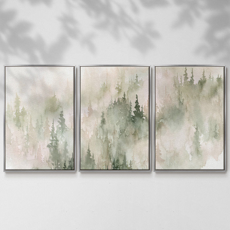 Misty Mountain Sides, reproduction sur toile 3 pièces, H 24 po x l 48 po x P 2 po, Argent