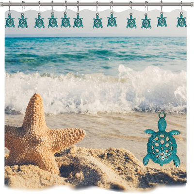 Sea Turtle Beach Theme Shower Curtain Hooks - Rust-Proof Metal Marine Design, Sealed Clips For Smooth Gliding, Durable Curtain Rod Hangers For Bathroom & Coastal Decor