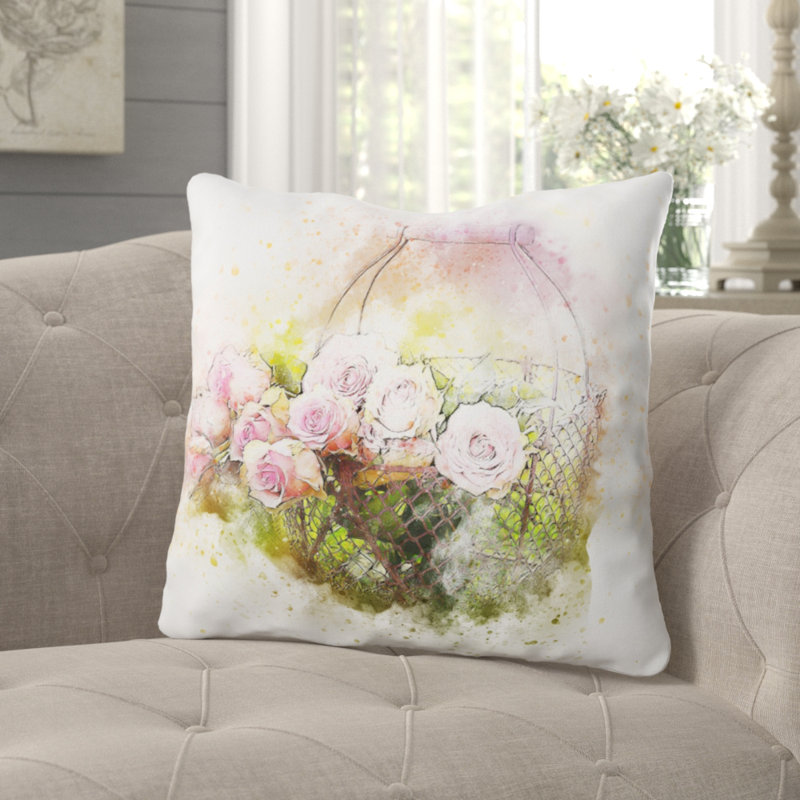 Coussin décoratif fleurs Beaudette, Microsuède, Intérieur