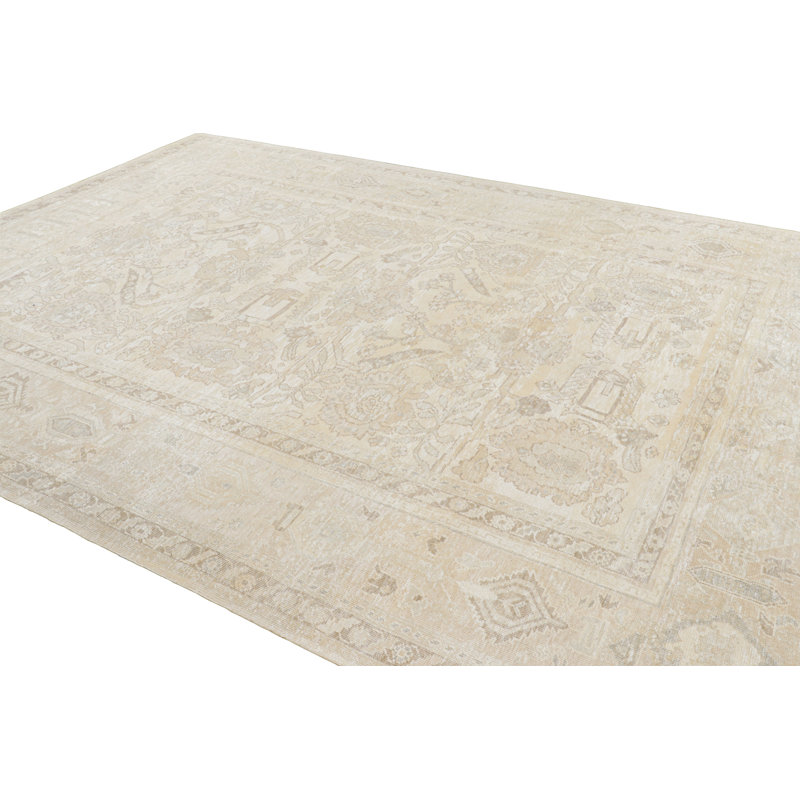 Rug & Kilim’S Oushak Rug In Beige And Cream White With Floral Patterns, Rectangle 9' x 12'