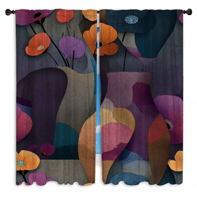 Floral Window Curtains Abstract Sheer & Room Darkening - 2 Panels