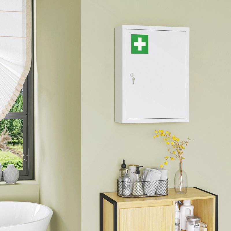 Armoire à pharmacie murale avec serrure, armoire murale verrouillable en acier à 3 niveaux pour la salle de bain, cuisine avec 2 clés