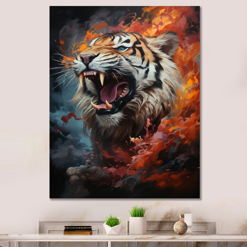 Beige, orange, tigre sauvage, portrait - impression, H 20 po x l 12 po x P 1 po, Toile tendue