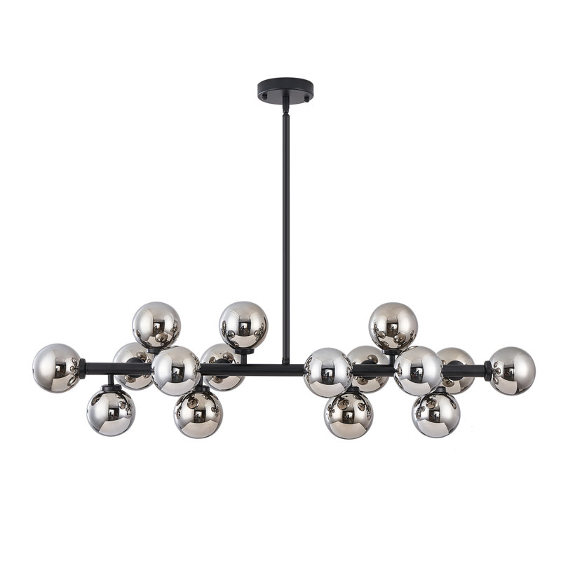 16 - Light 39.4" Dimmable Bubble Glass Sputnik Modern Linear Chandelier, Matter Black, Brown