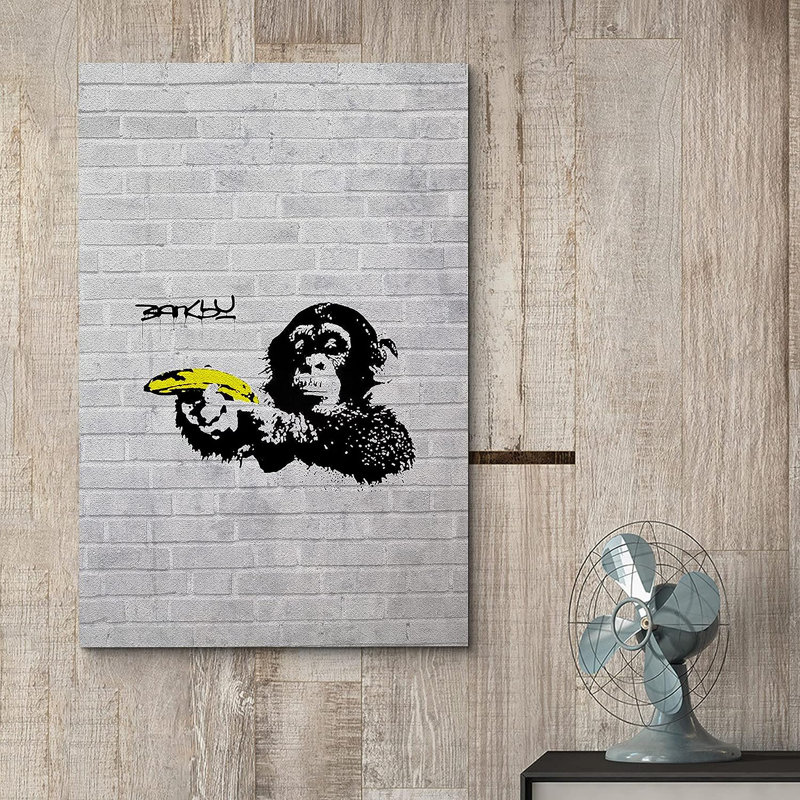 «Banksy British Artist», peinture à l'aérosol sur singe, impression sur toile tendue, H 18 po x l 12 po x P 1,5 po
