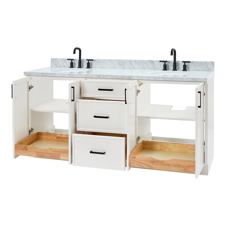 Meuble-lavabo double 73 po avec plateau en marbre de Carrare italien ARIEL Kelly, Blanc