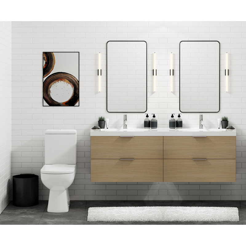Avila 72" W Wall Mounted Double Bathroom Vanity, Polished Nickel, Gloss White/Single, Biondo