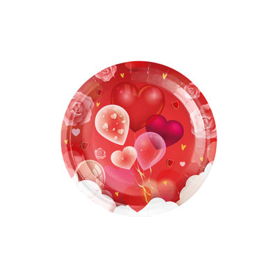 Disposable Painted Paper Plates For Valentine's Day Parties Water Proof Oil Draining Thickened Sturdy Based Pulp