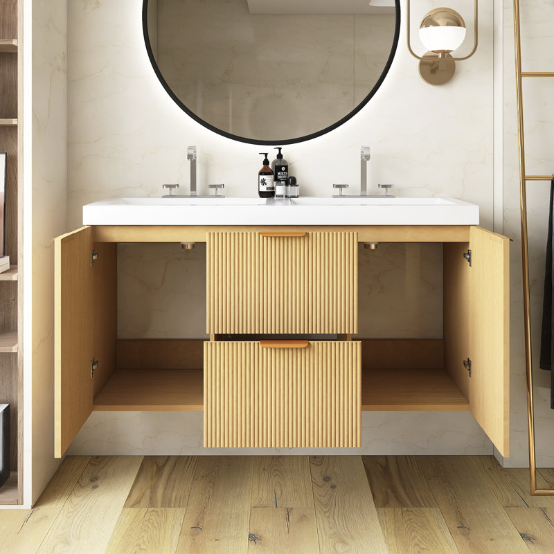 Ensemble de meuble-lavabo à double cuve en bois 47 po avec comptoir SMC, armoire en panneau de fibres à densité moyenne, meuble-lavabo mural, portes à fermeture en douceur