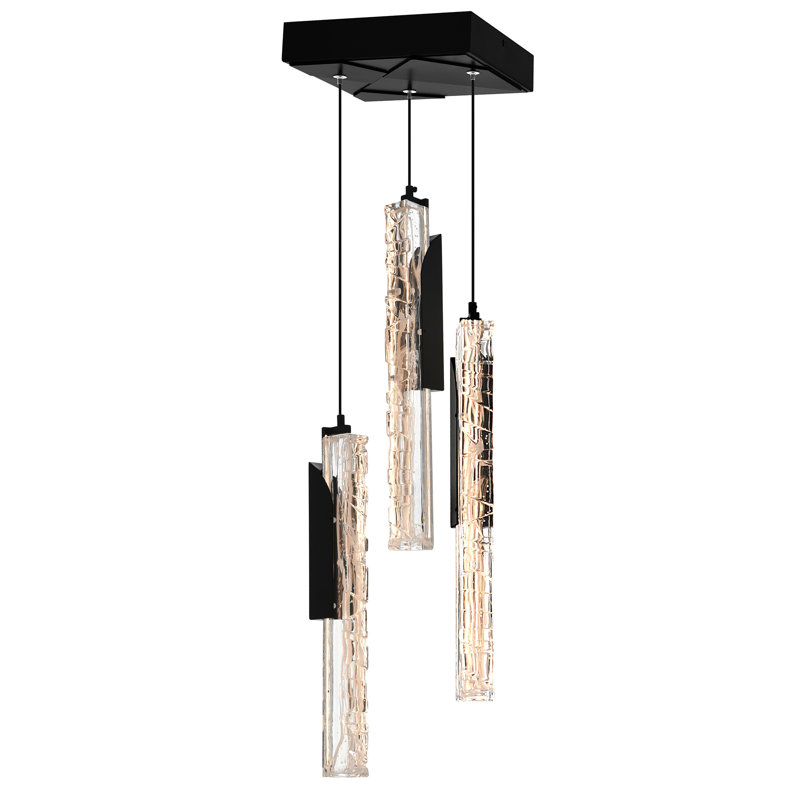 Mini-luminaire suspendu moderne intégré à DEL de 8 po avec verre texturé fabriqué à la main pour îlot de cuisine, Noir