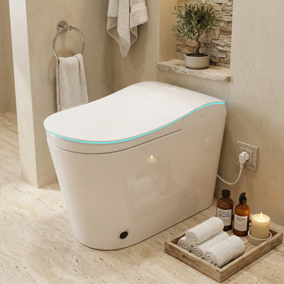 Smart Toilet With Advance Bidet And Auto Open Lid, Soft-Closing Lid, Year-Round Temperature Control, Tankless Auto Flush, Massage Clean, Warm Wash/Dryer, Remote Control