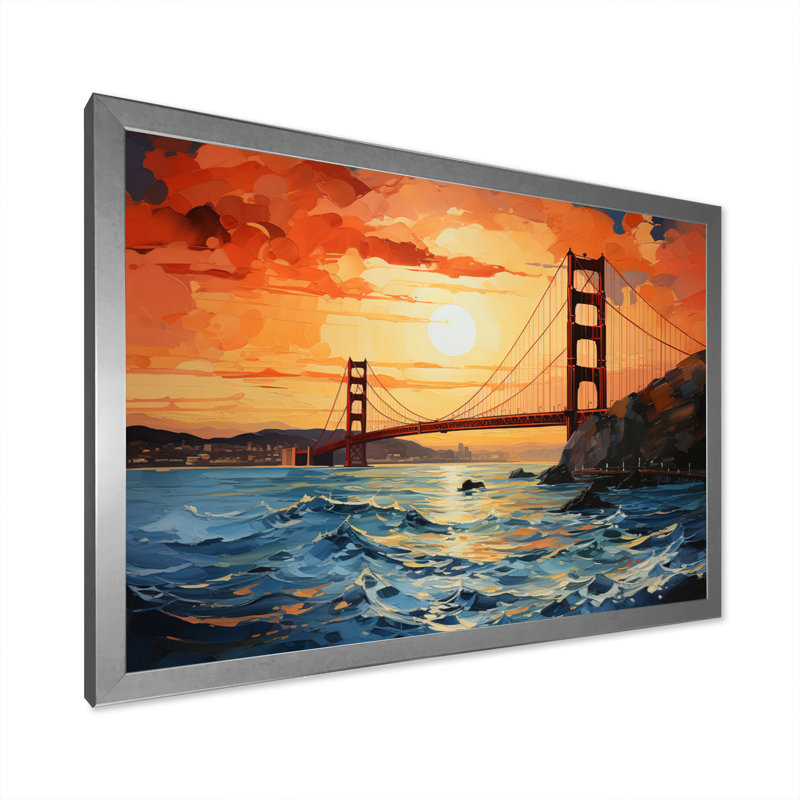 «Orange Bridge Golden Gateway II», reproduction sur toile, H 12 po x l 20 po x P 1 po, Cadre photo argenté