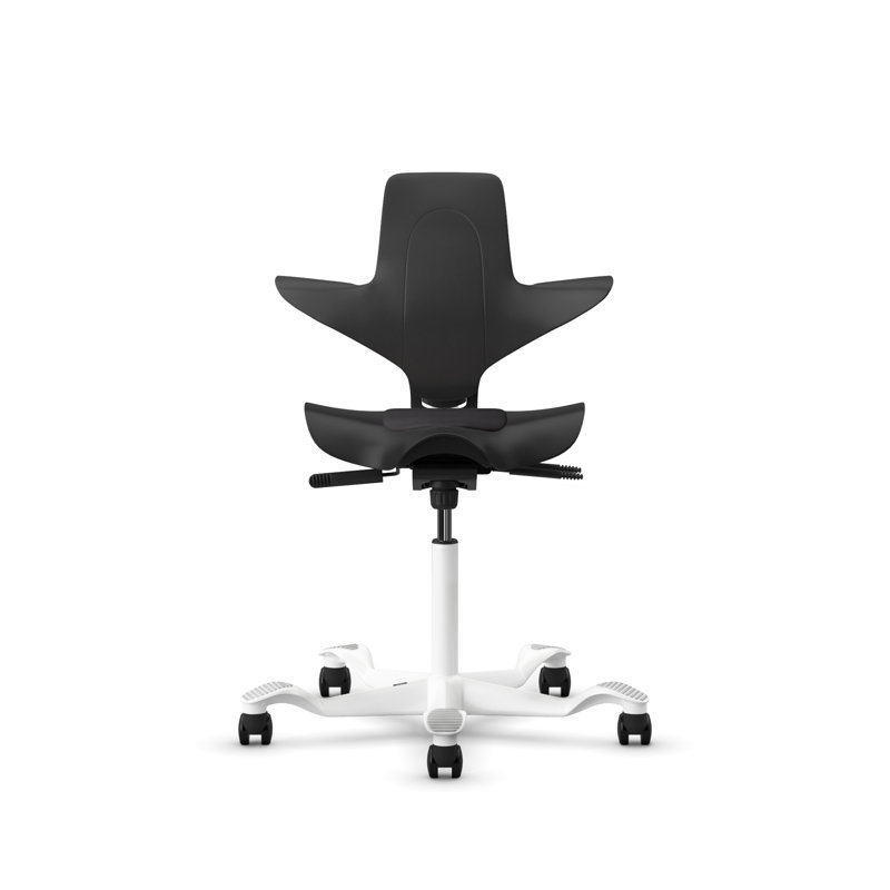 HAG Capisco Puls Adjustable Sit to Stand Desk Chair with Partial Cushion, White, Black Plastic, Black