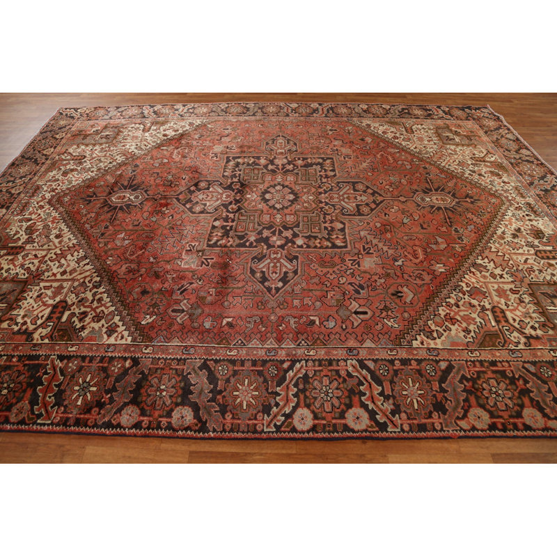 Tapis en laine à motif persan Heriz en laine noué à la main 9 x 12