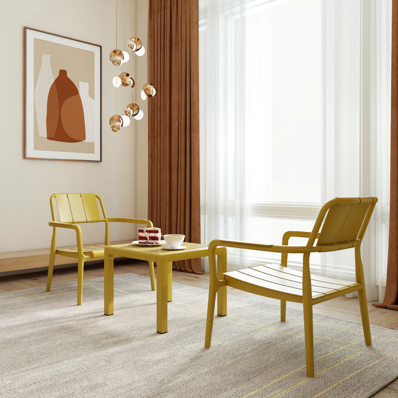 Ensemble 2 pièces de chaises simples et de tables basses en PP, Jaune