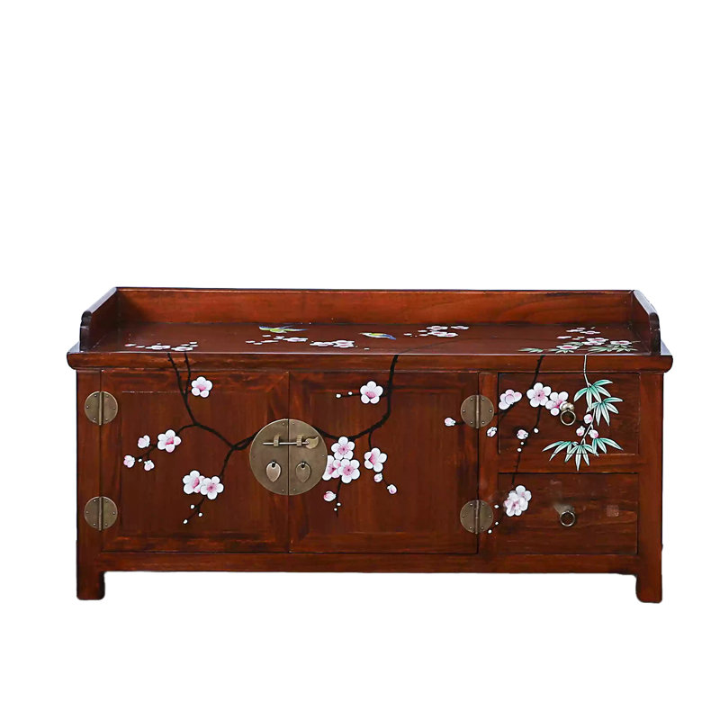 Solid Wood Traditional Hand-Painted Copper Lock Shoe Storage Bench