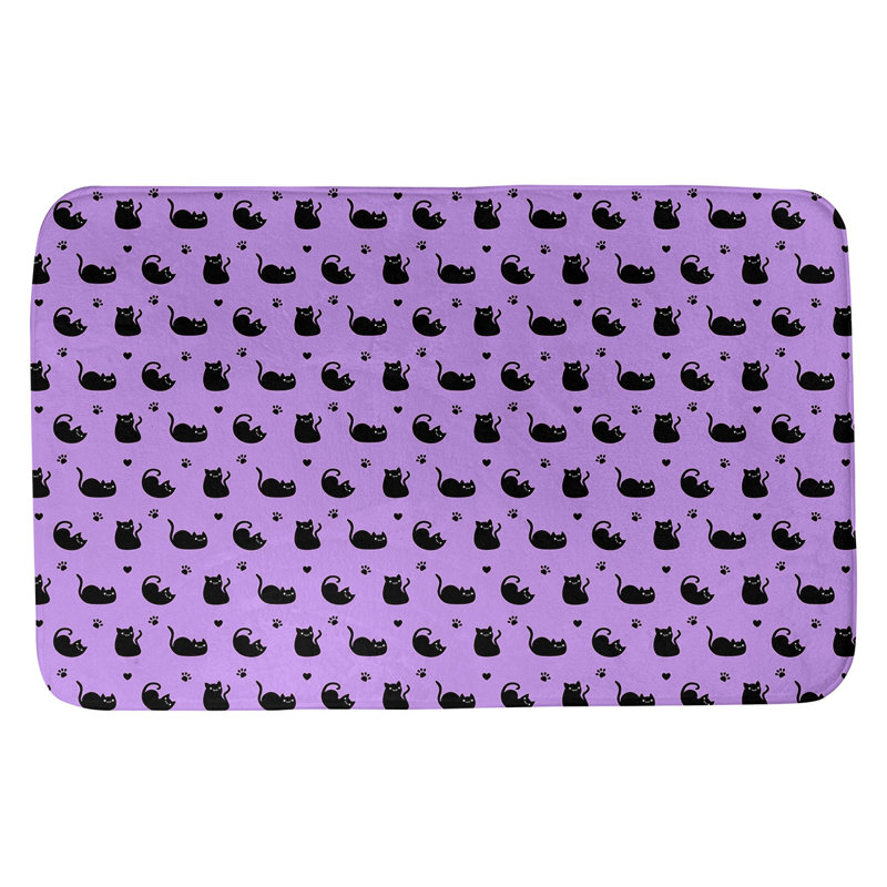 Tapis pour salle de bain chat Leffel, l 17 po x L 24 po, Mauve / Noir