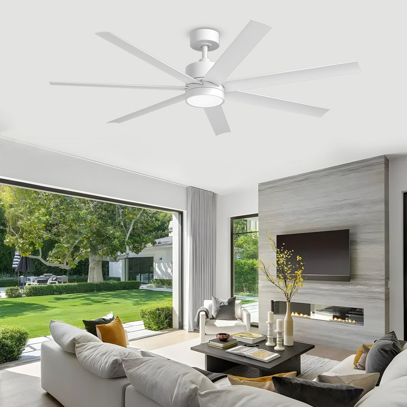 56" Outdoor Ceiling Fan with Light & Remote, Waterproof DC Motor, 3 Color LED for Patio & Porch, White