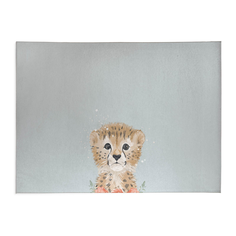 Lil Leopard Kids Play Mat, Blue/Tan/Pink, Rectangle 2' x 3'