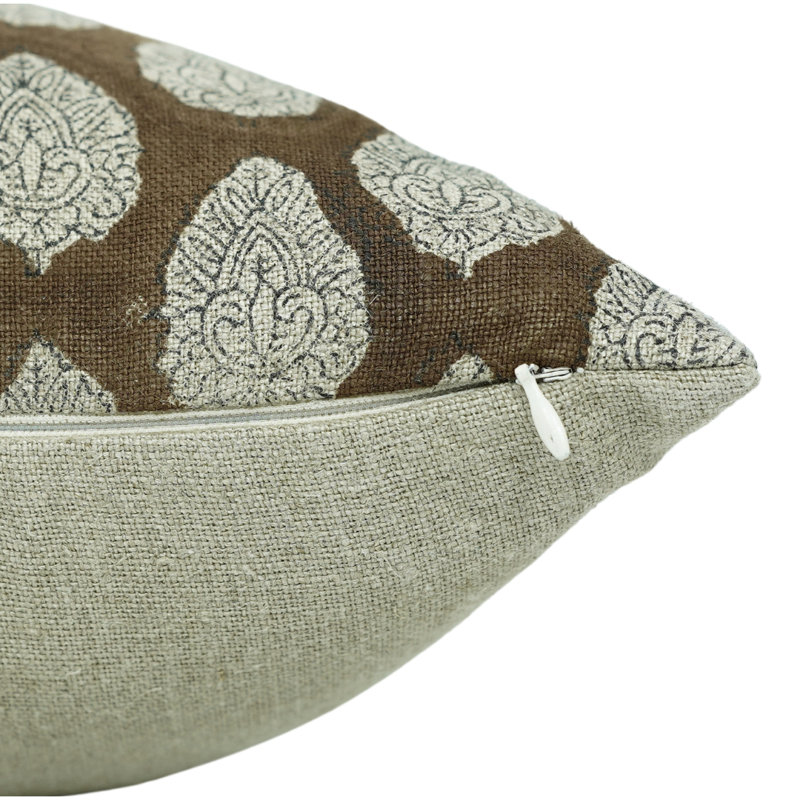 Block Print Throw Pillow Cover, 2 Thick Linen Decorative Cushion Cover, 20" x 20"