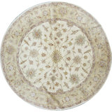 Hand-Knotted High-Quality Ivory and Gold Round Area Rug