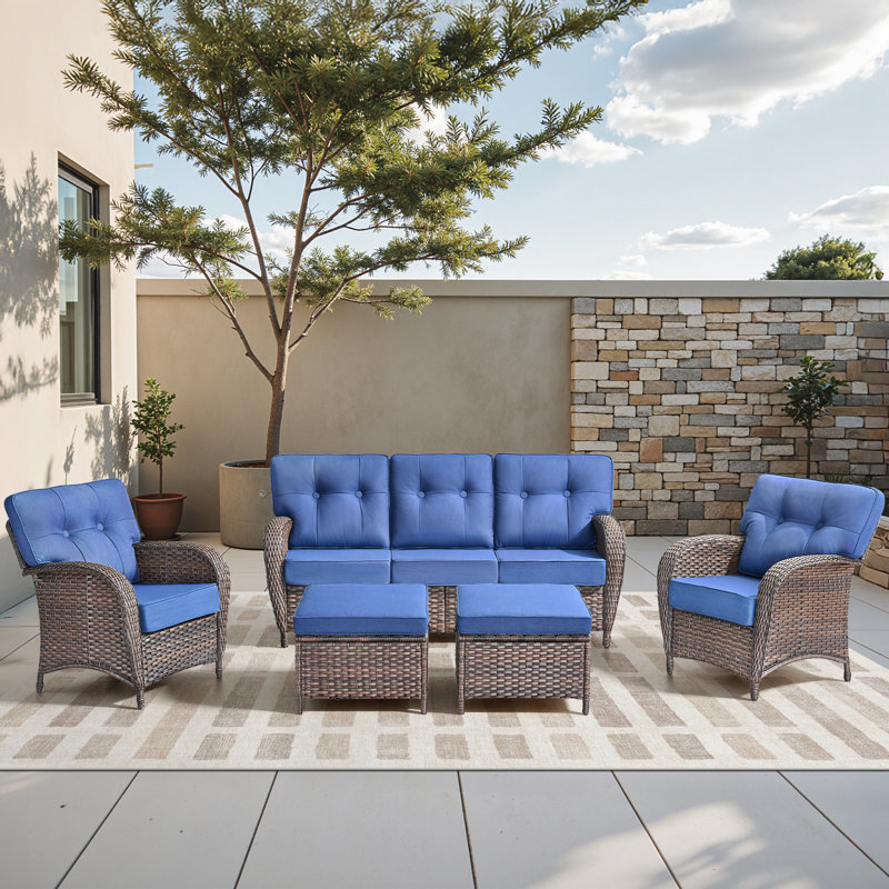 5-Piece Patio Furniture Set, All-Weather Outdoor Seating Set With Club Chairs, Blue