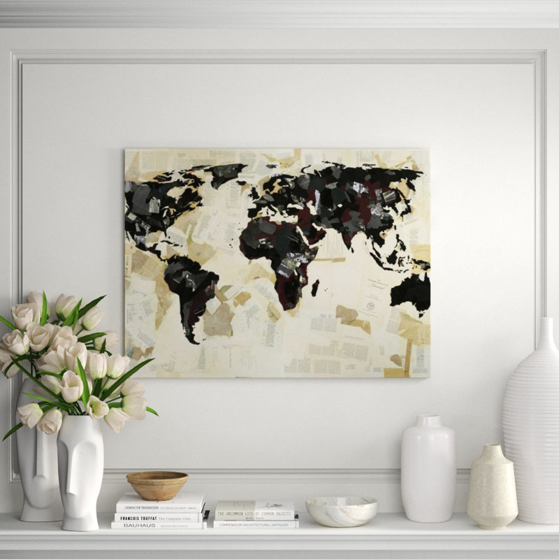 World Map Print by Coppo Milton, 54" H x 72" W x 1.5" D, Glass Coat