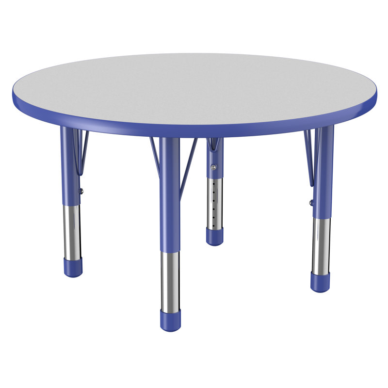 Table ronde à hauteur réglable, 36", Gris / bleu, Épais