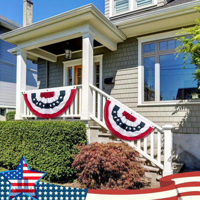 2pcs American Pleated Fan Flag, 35.4*17.7in USA Patriotic Half Fan Bunting Flag, 4th of July Decorations Flags, Patriotic Flags, Memorial Day, Independence Day Decorations