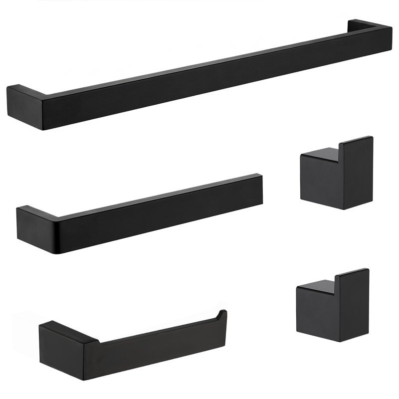 5 - Piece Bathroom Hardware Set with 24 in. Towel Bar Toilet Paper Holder Towel Hooks Towel Holder, Matte Black