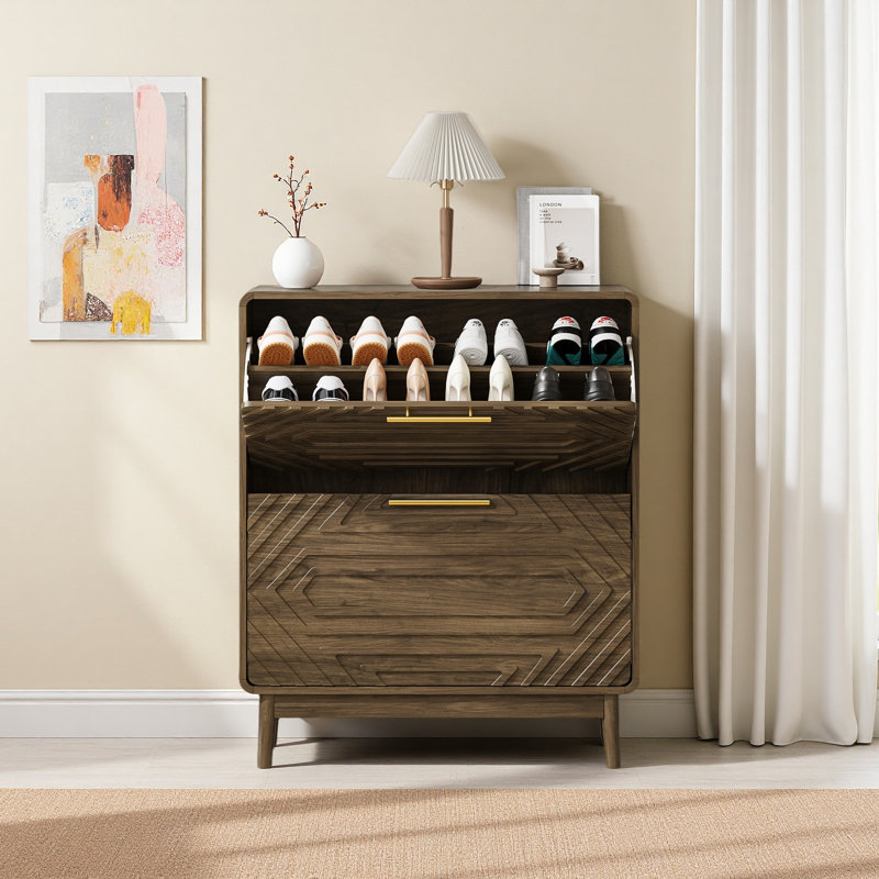 Armoire à chaussures 31,5 "en noyer, armoire à chaussures autoportante moderne Mid-Century