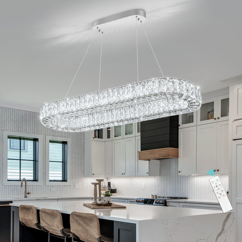 Lustre moderne pour salle à manger, 39.3" Long, Silver