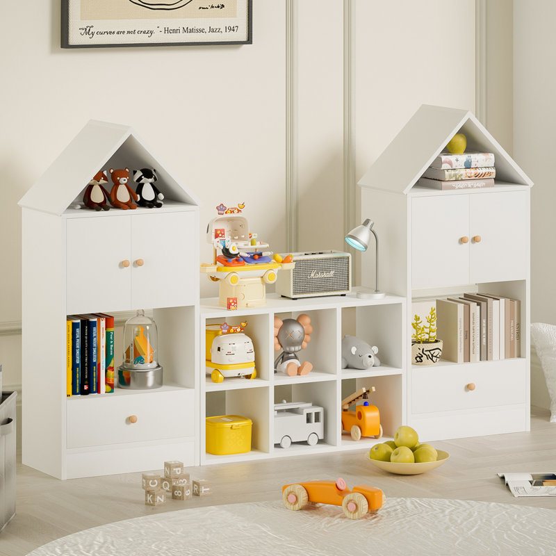 Bibliothèque polyvalente pour enfants avec un design en forme de maison, un rangement multifonctionnel pour les livres et les jouets, un emplacement réglable, un organisateur durable pour enfants pour la salle de jeux ou la chambre à coucher Assemblage