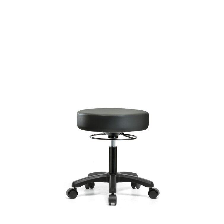 PU Leather Round Rolling Height Adjustable Lab Stool with Footrest Inbox Zero Upholstery: Black