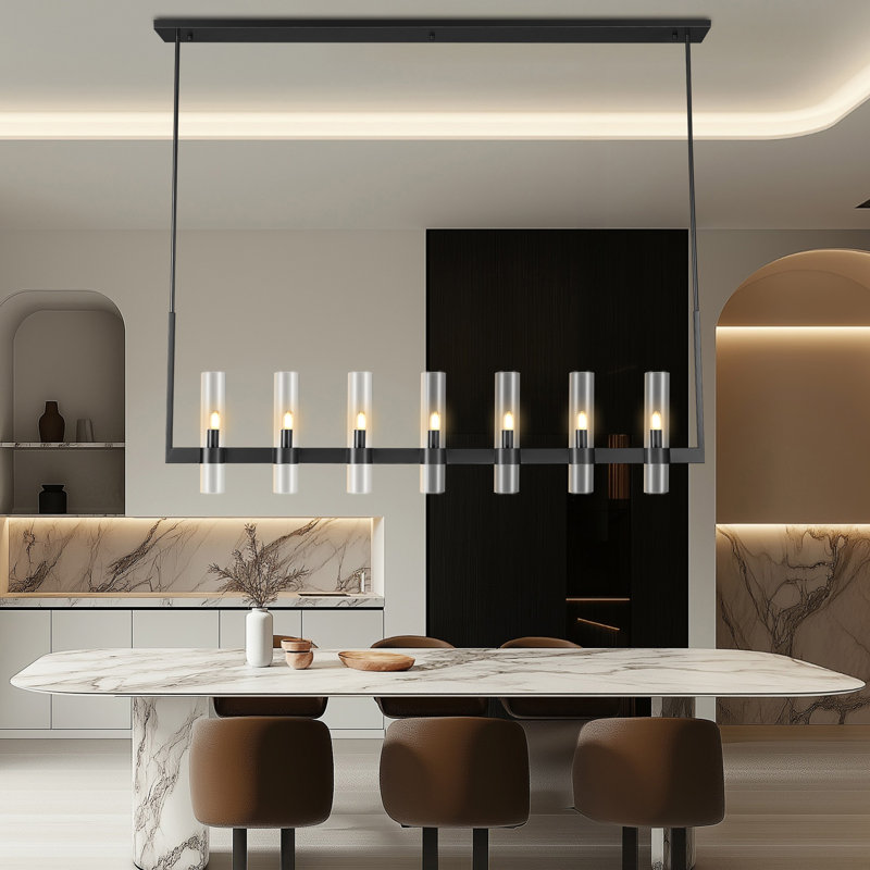 Lustre linéaire 7 lumières pour îlot de cuisine / îlot, Noir mat