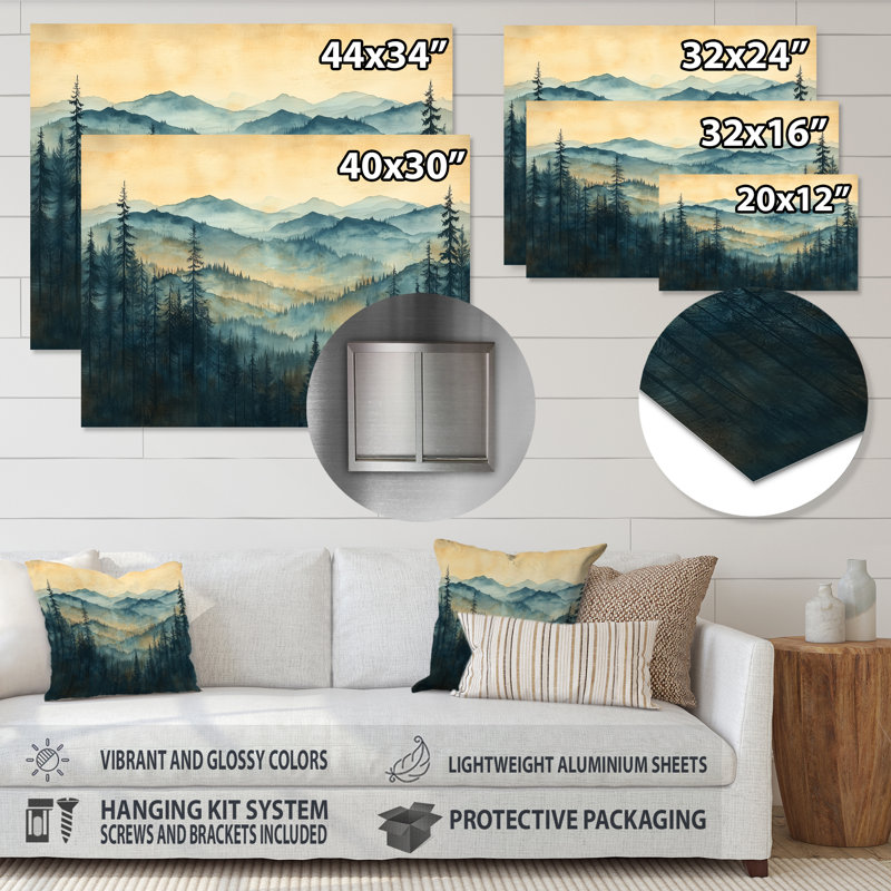 «Mountains Natures Layers In Blue Winter I», art mural montagnes, H 12 po x l 20 po