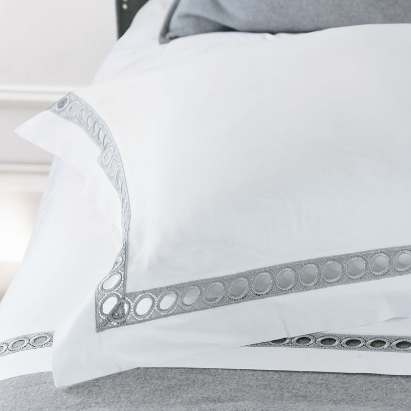 Celine 100% Cotton Pillow Sham, Standard, White/Silver