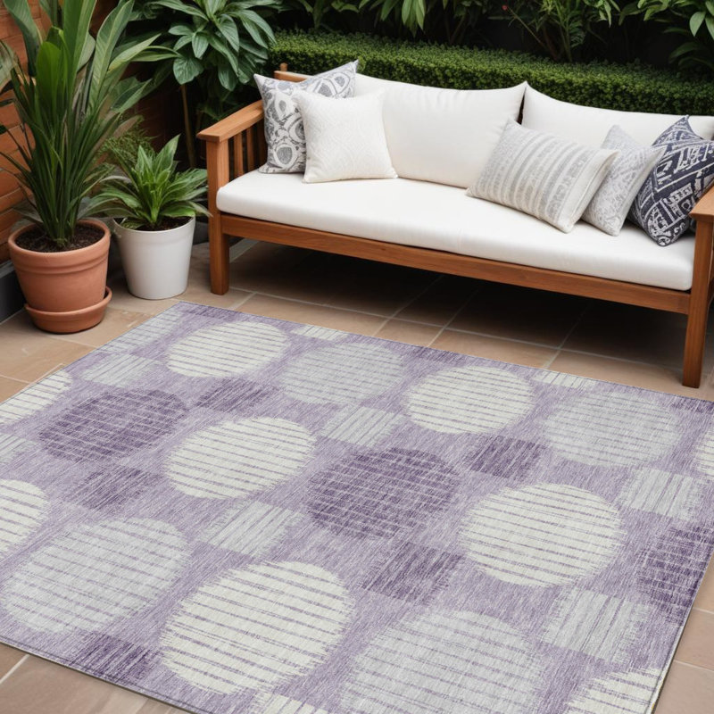 Tapis intérieur / extérieur lavable 8 pi x 10 pi mauve et ivoire