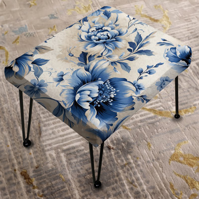 Cobalt Blue Neo Classical Victorian Pattern - Floral Rectangle Ottoman
