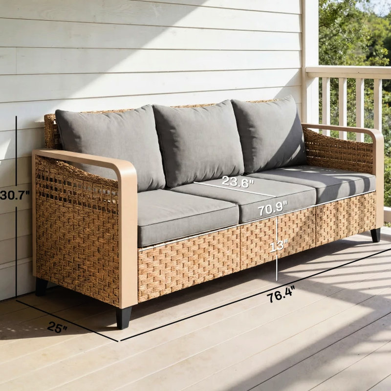 Jardin de charge de 792 lb avec siège de 70,9 po de largeur, coussins de 2,8 po, brun, gris, assemblage simple pour la véranda, 3,1 po d'épaisseur, support, patio facile