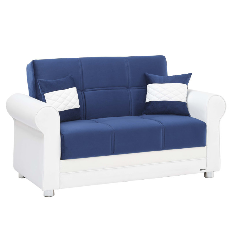 Avalon 65 in. Fabric Upholstered 2-Seater 3-in-1 Sleeper Loveseat Sofa Bed with Storage, Prusa Blue Polyester