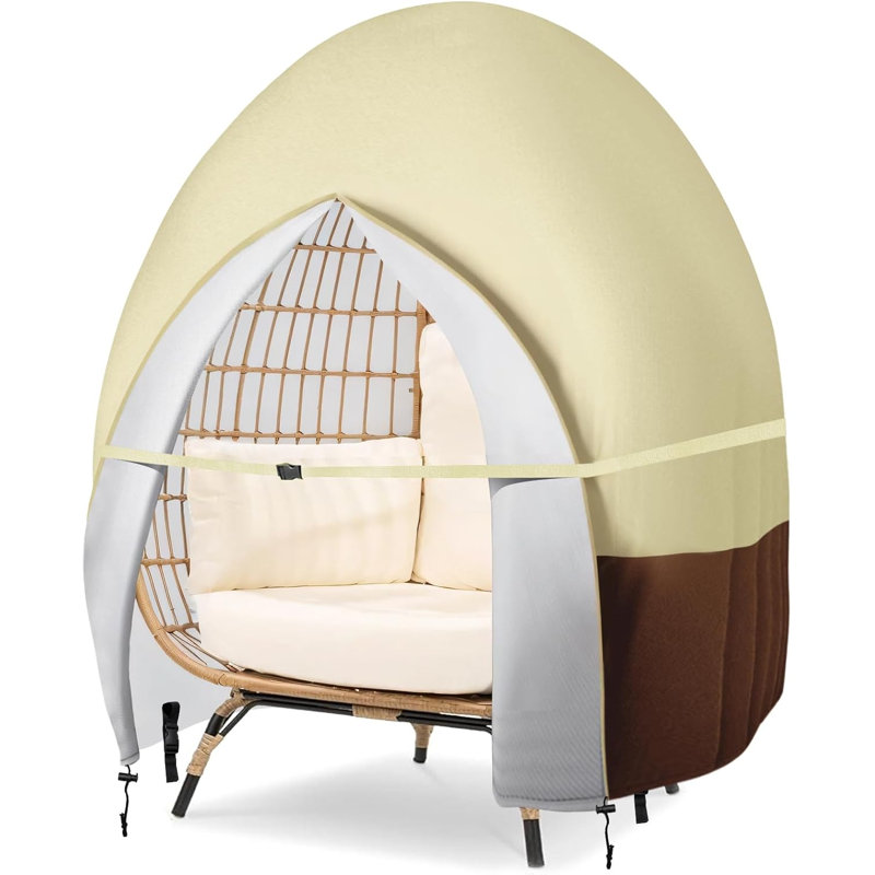 Outdoor Patio Hanging Egg Chair Cover Waterproof Double Egg Chair Cover For Outdoor Furniture Egg Swing Loveseat Cover 91 X 87 Inches, Beige