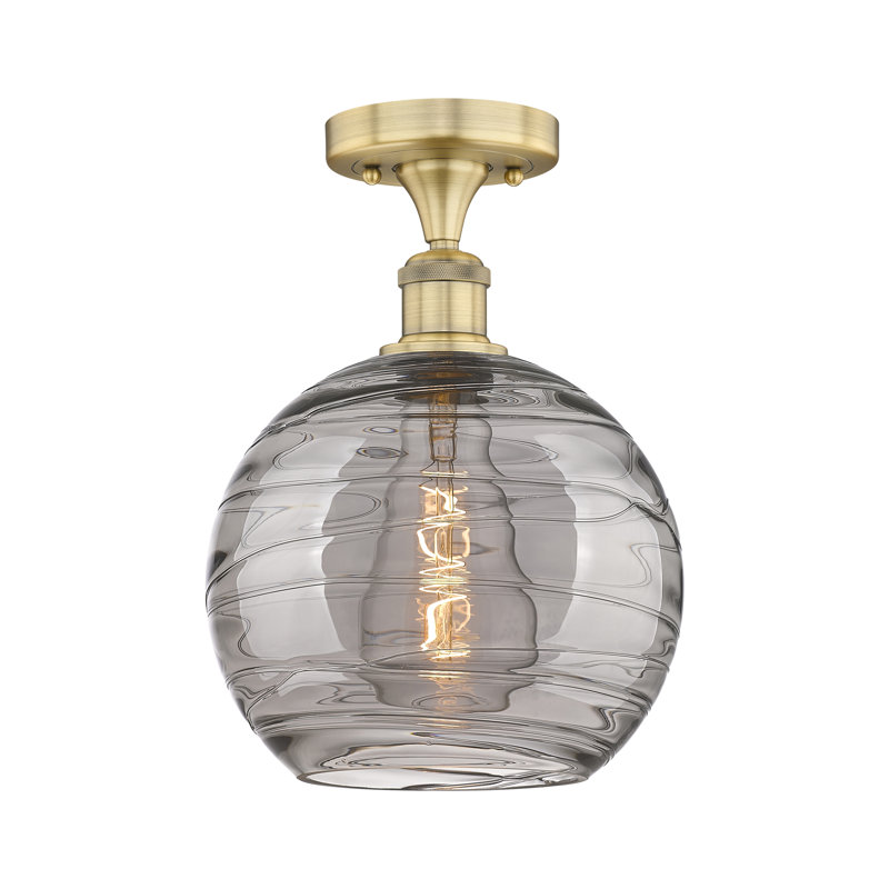 1 - Light Semi Flush Mount, 11.75" H x 8" W x 8" D, Brushed Brass