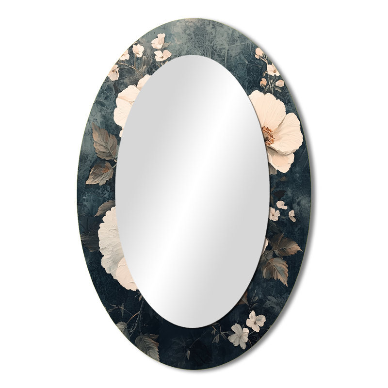 Arrangement silencieux de fleurs de coquelicots - grand miroir mural ovale sur métal, 36 po x 24 po