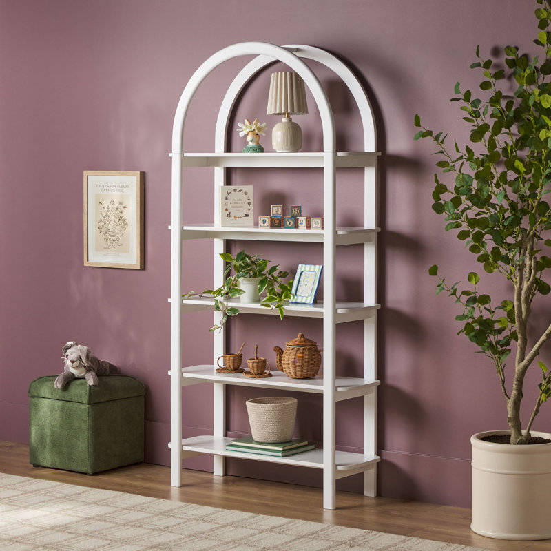 Bibliothèque de rangement moderne en bois arquée H 72 "x l 36" Yasirah, Blanc