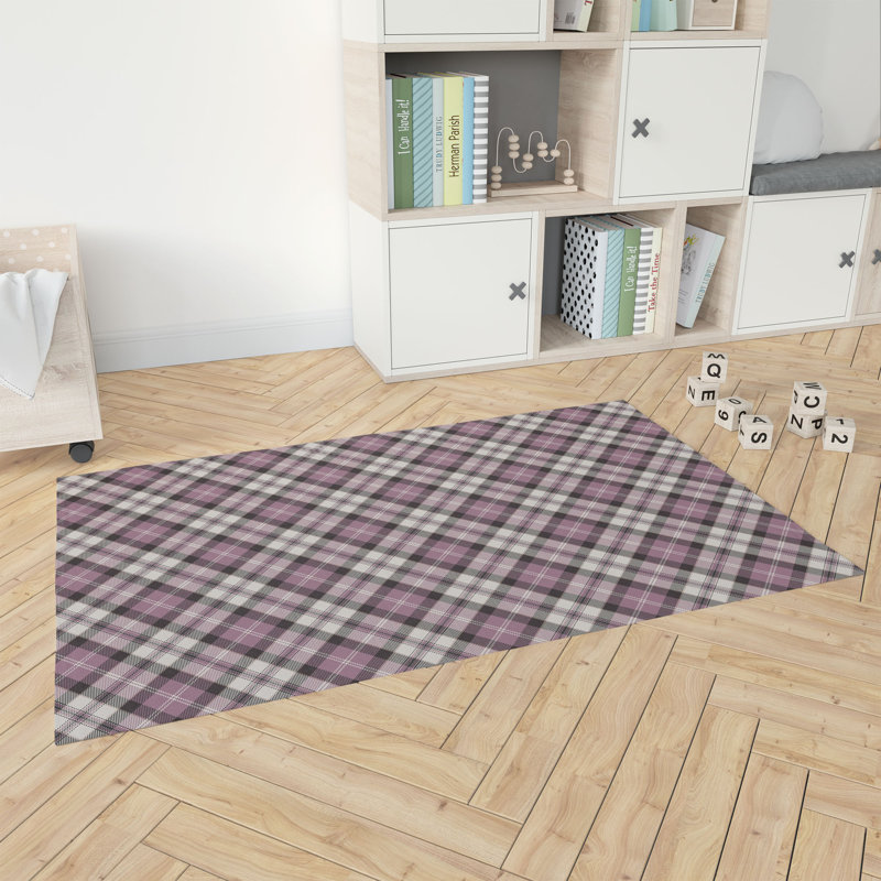 Tapis de jeu pour enfants Anthony Plaid, Rectangulaire 3 pi x 5 pi, Rose / charbon
