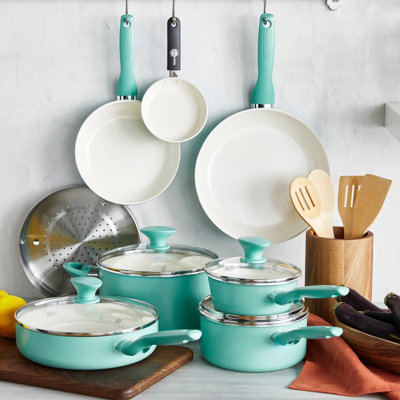 GreenPan Rio Healthy Ceramic Nonstick 16 Piece Cookware Pots and Pans Set, PFAS-Free, Dishwasher Safe