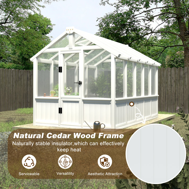 6×10 Ft. Wooden Polycarbonate Greenhouse, White